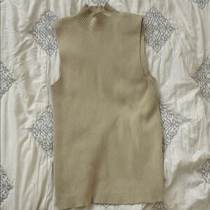 Sleeveless Ribbed Mock Neck Tank Top - Beige